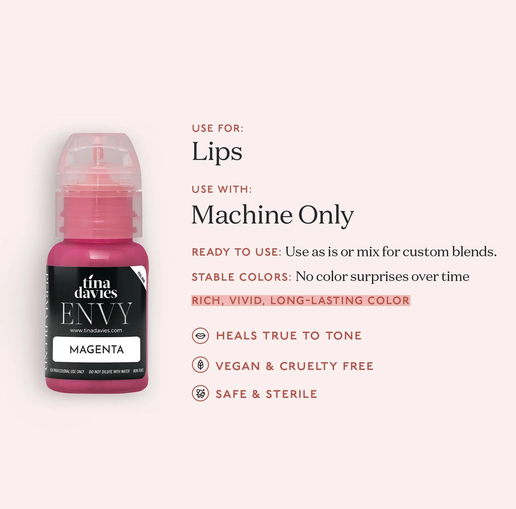 Lip Pigments – Envy Lip Pigments Magenta 15ml | Tina Davies x Perma Blend Luxe Professional PMU Lip Blush Pigment for Lip Neutralization, Lip Correction & Lip Tattoo Ink